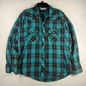 Dakota By Five Brother Plaid Western Pearl Snap Shirt Turquoise Black Mens 2XL